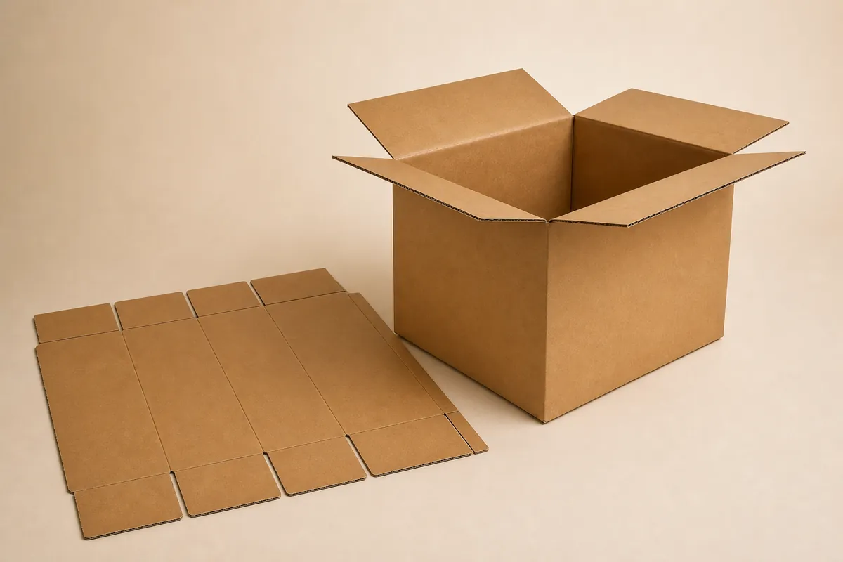 Thùng carton A1 kraft dựng mở cạnh phôi liền bốn thân, tám tai nắp và mép dán