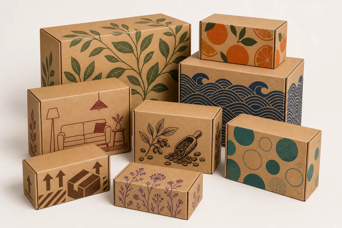 Các thùng carton kraft với nhiều mẫu hình in theo yêu cầu
