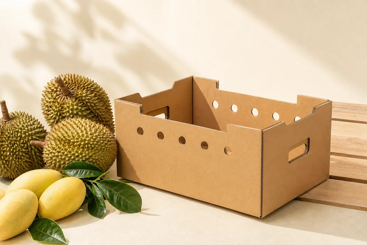 Thùng carton kraft có lỗ thoáng và tay xách dùng cho trái cây